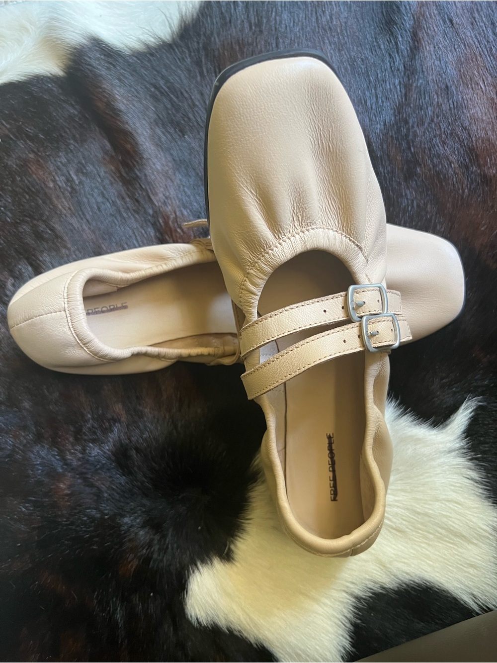 Free People Cream Leather Double-Strap Flats - Picture 4 of 6
